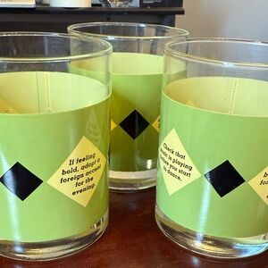 MCM Green and Black Patterned Glasses Set of 3